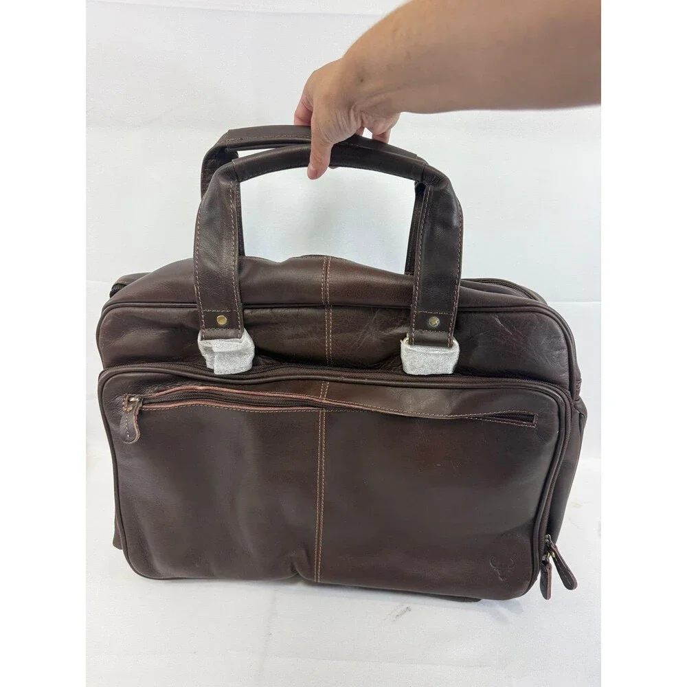 James Leather Full Grain Buffalo Leather Brown brief case Bag NEW